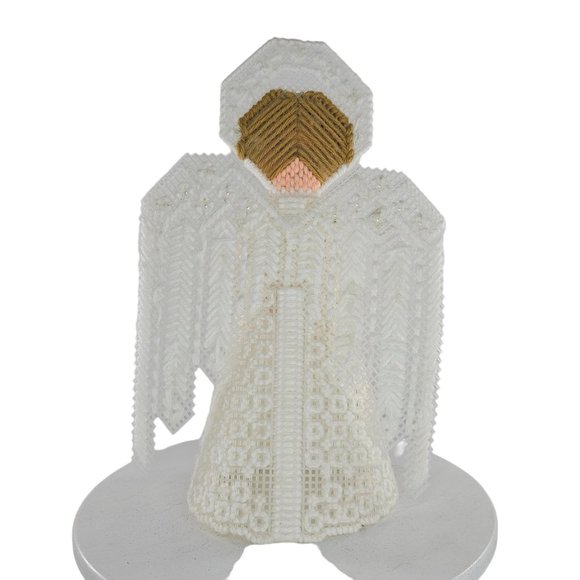 Christmas Tree Topper Angel Needlepoint Table Decor Handmade Pearls Vintage - Picture 5 of 8